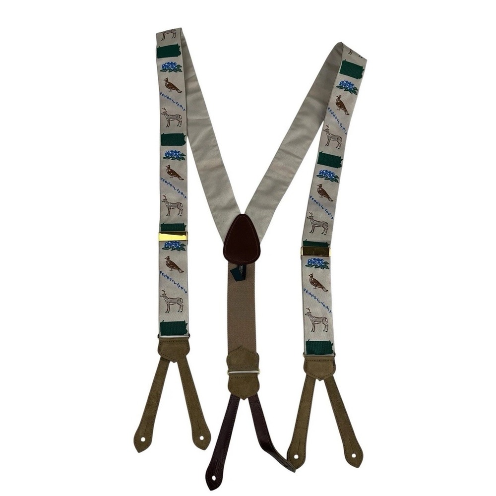 Wilson Call & Mather Suspenders Pennsylvania Deer Grouse Bird Flower Laurel VTG